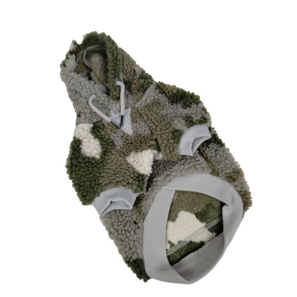 Reddy Camo Sherpa Hoodie Warm Sweater with Green Pocket for Dogs XS 11-13 inch - Picture 2 of 5